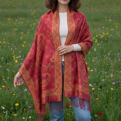 Reversible Soft Pashmina Shawl & Scarf for Women, Jacquard Brocade, Shawl, Sarong or Head Wraps
