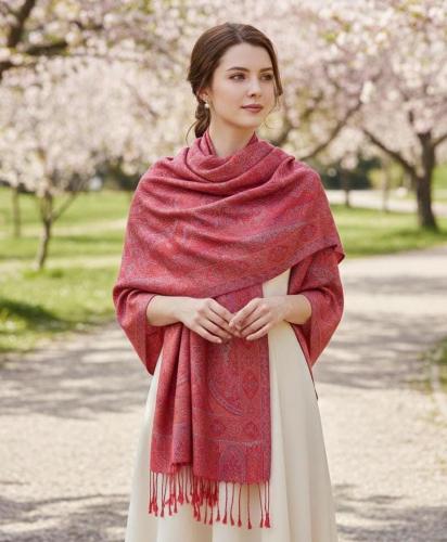 Reversible Soft Pashmina Shawl & Scarf for Women, Jacquard Brocade, Shawl, Sarong or Head Wraps