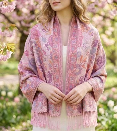 Soft Pashmina Shawl & Scarf for Women, Jacquard Brocade, Lightweight Blanket Shawl