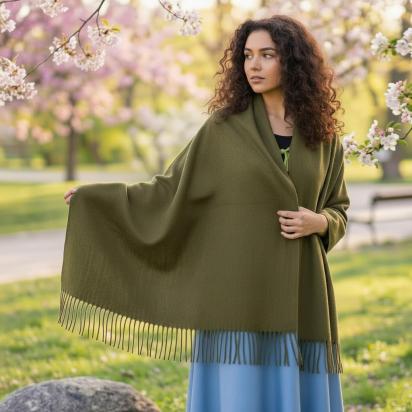 Forest Green Blanket Shawl - Thick Cashmere Wool Blend - Super Soft Wrap