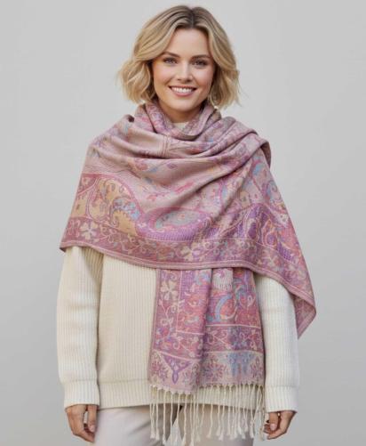 Reversible Soft Pashmina Shawl & Scarf for Women, Jacquard Brocade, Shawl, Sarong or Head Wraps