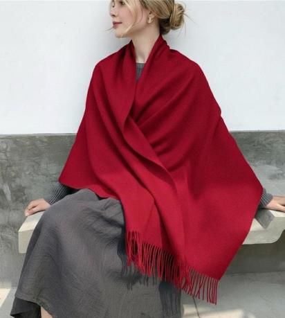 Red Blanket Shawl - Thick Cashmere Wool Blend - Super Soft Wrap