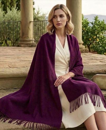 Purple Blanket Shawl - Thick Cashmere Wool Blend - Super Soft Wrap