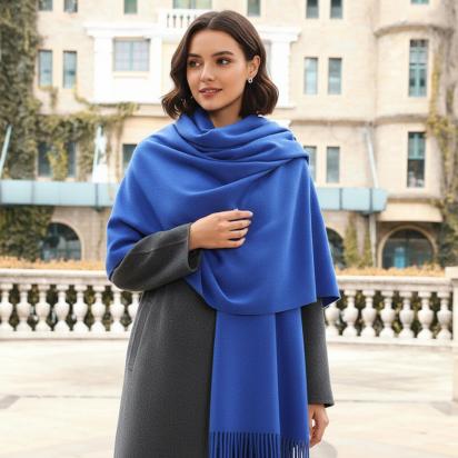 Blue Blanket Shawl - Thick Wide Scarf - Pashmina Super Soft Wrap