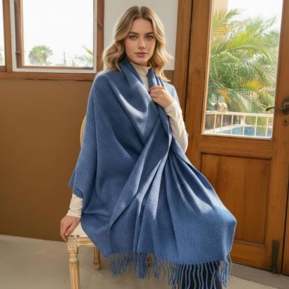 Denim Blue Blanket Shawl - Super Soft Pashmina Wide Scarf