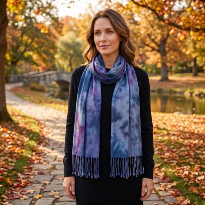 Hand Dyed Tie Dye Pashmina, Blanket Shawl, Wide Scarf, Head Wrap - Rayon Shawl