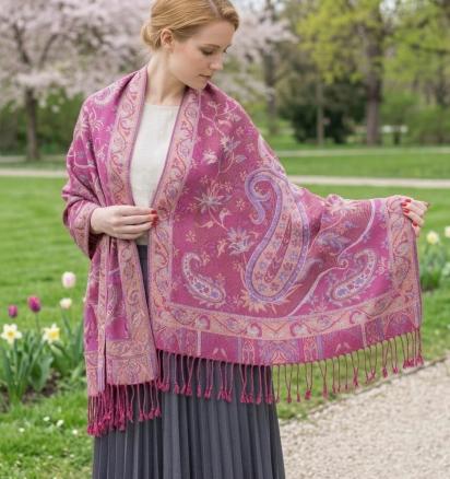 Reversible Soft Pashmina Shawl & Scarf for Women, Jacquard Brocade, Shawl, Sarong or Head Wraps
