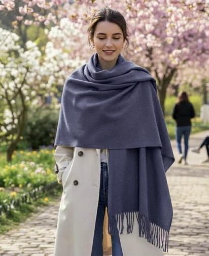 Blanket Scarf and Shawl - Dark Blue - Super Soft Pashmina Wide Scarf