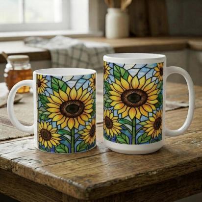 Sunflower Cups Set - Large and Small Mugs