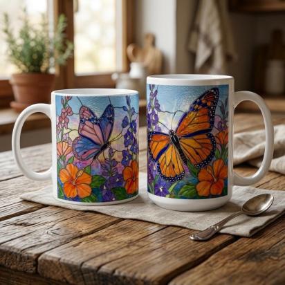 Butterfly Cups, Large and Small Mug Set