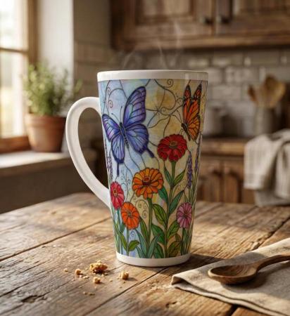 Butterfly Mug, Latte 17oz Ceramic Mug - Coffee or Tea Cup, Extra Tall