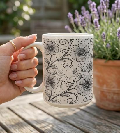 Floral Cups -  Large and Small Ceramic Mugs