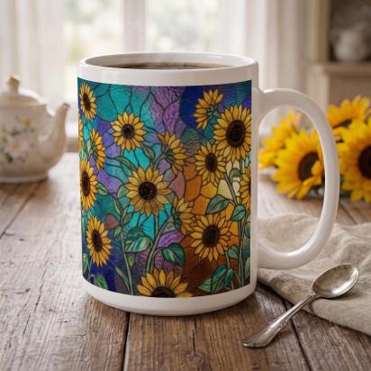 Sunflower Cups Set -  Large and Small Ceramic Mugs