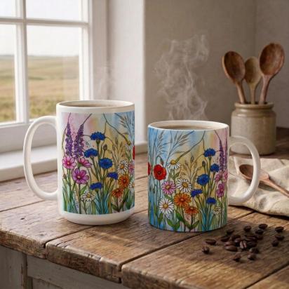Floral Cups -  Large and Small Ceramic Mugs
