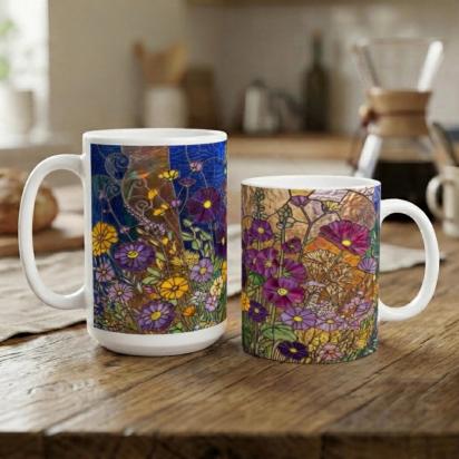 Floral Cups -  Large and Small Ceramic Mugs