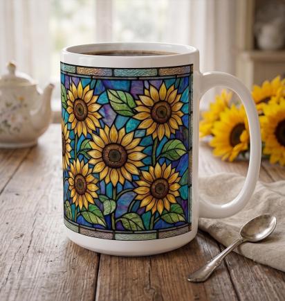 Sunflower Cups Set -  Large and Small Ceramic Mugs