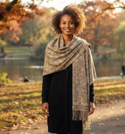 Soft Pashmina Shawl & Scarf for Women, Jacquard Brocade, Shawl, Sarong or Head Wraps