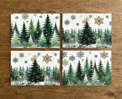 Holiday Greeting Cards, 3 Pack, Christmas Trees, Bulk Set of Gift Cards