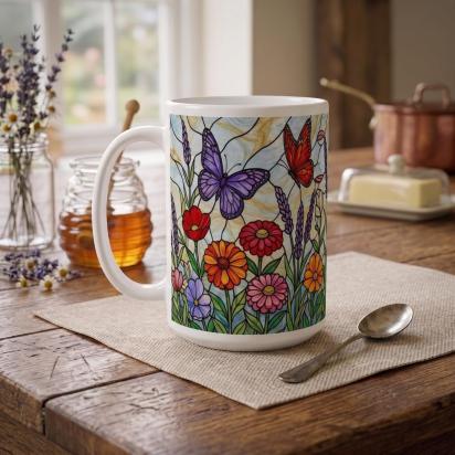 Butterfly Cups Set -  Large and Small Ceramic Mugs