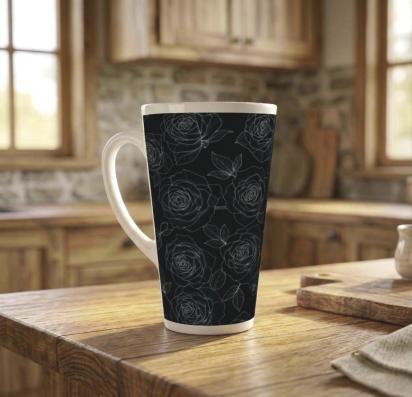Roses - Large Latte Mug - Floral Coffee or Tea Cup, 17oz Ceramic, Extra Tall