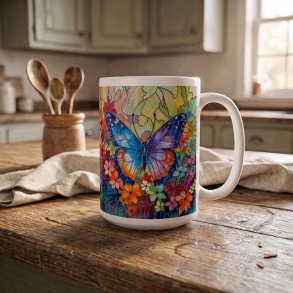 Butterfly Cups Set -  Large and Small Ceramic Mugs