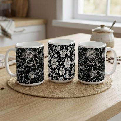 Set of Big Mugs, Floral Cup Set, Large 15 oz Matching Cups