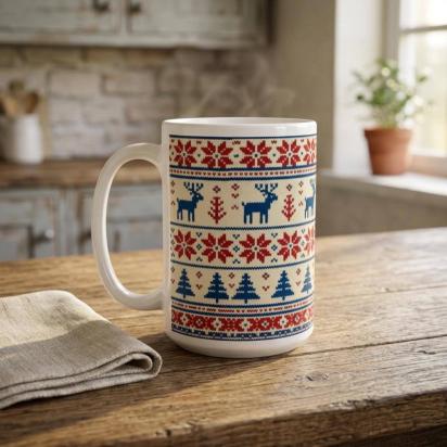Christmas Mugs Set, Holiday Cup Set - Large and Small Cups