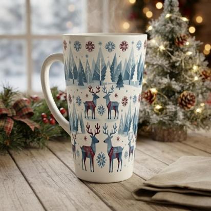 Christmas Mugs, Latte 17oz Ceramic Mug - Coffee or Tea Cup, Extra Tall