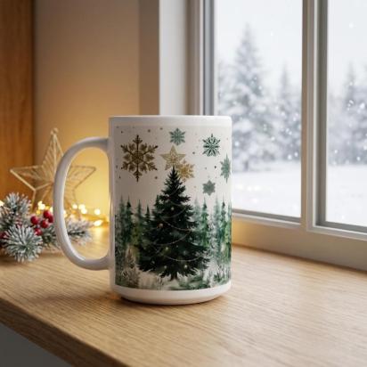 Christmas Mugs Set, Holiday Cup Set - Large and Small Cups